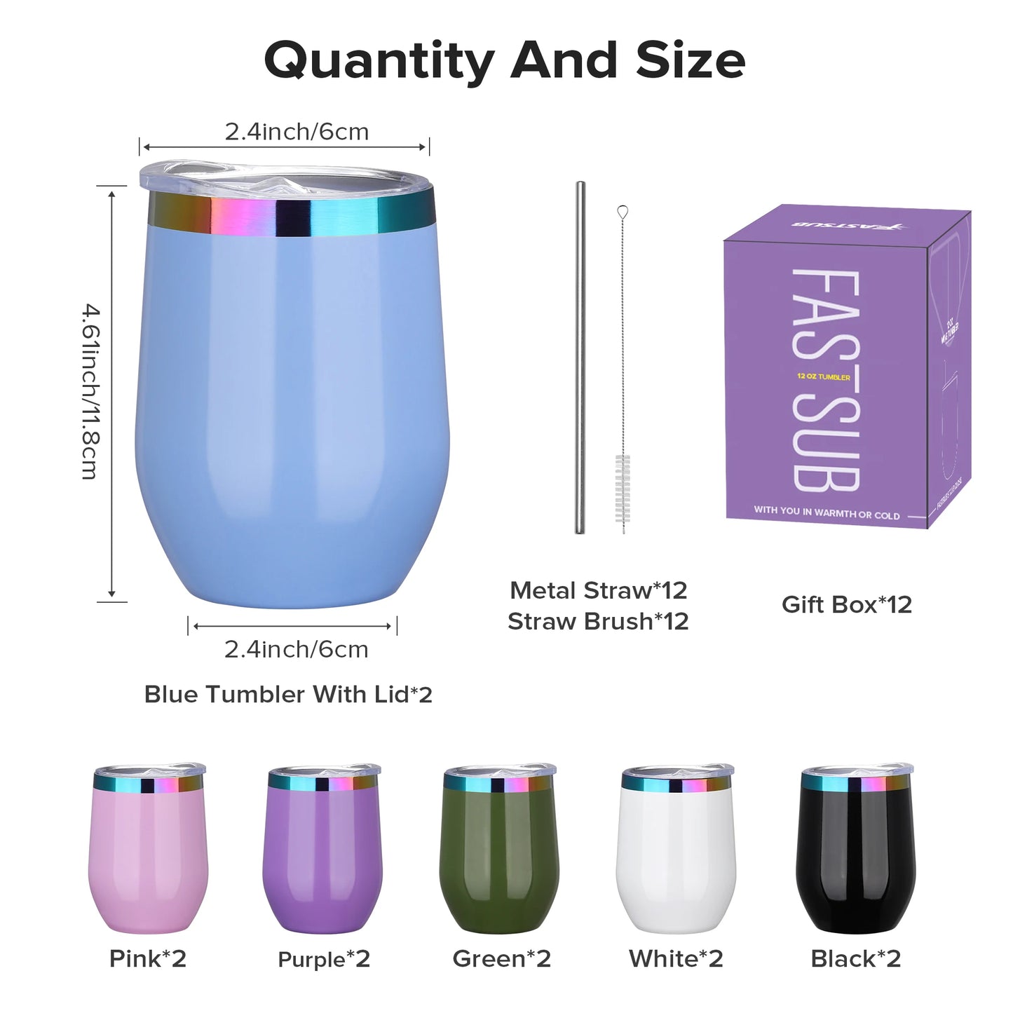Fastsub Insulated Double Wall Stainless Steel Stemless Wine Glass