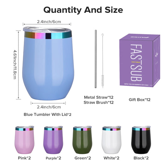 Fastsub Insulated Double Wall Stainless Steel Stemless Wine Glass
