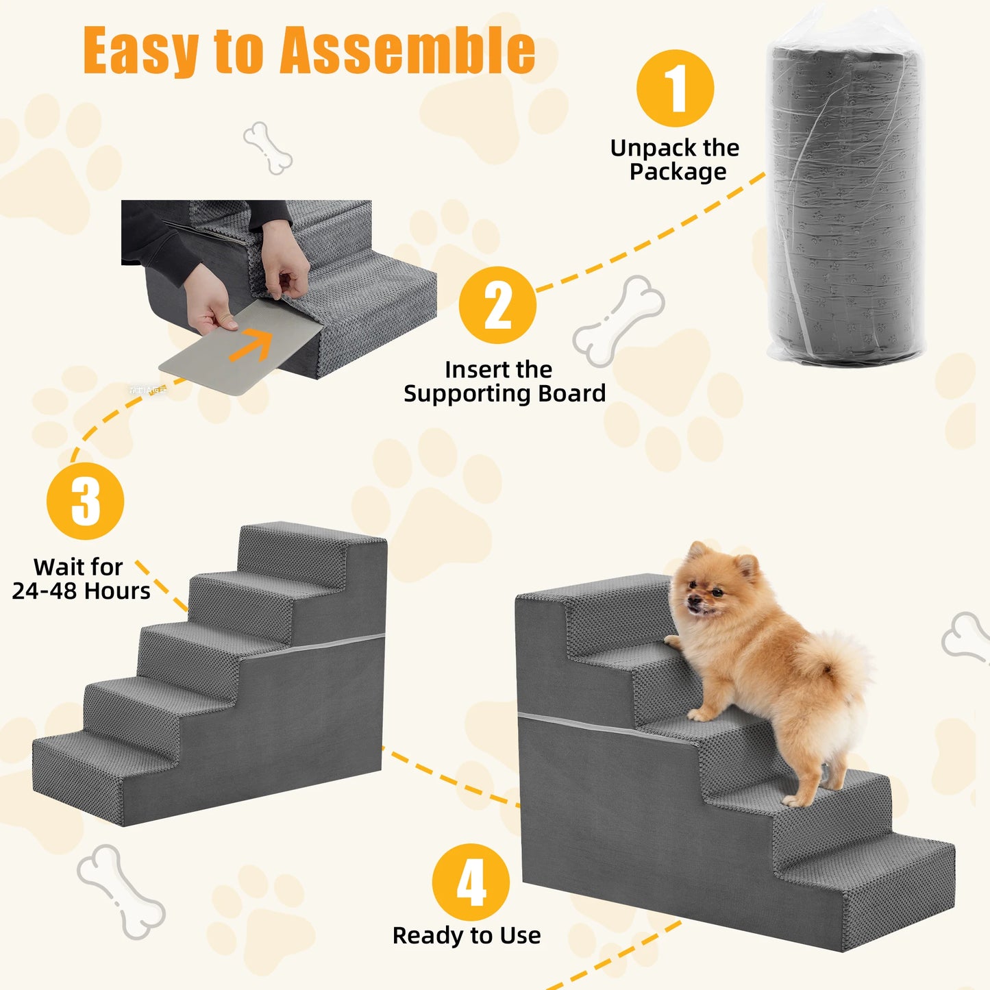 Right Angled Foam Dog Stairs 3 To 5 Steps Non Slip Ramp