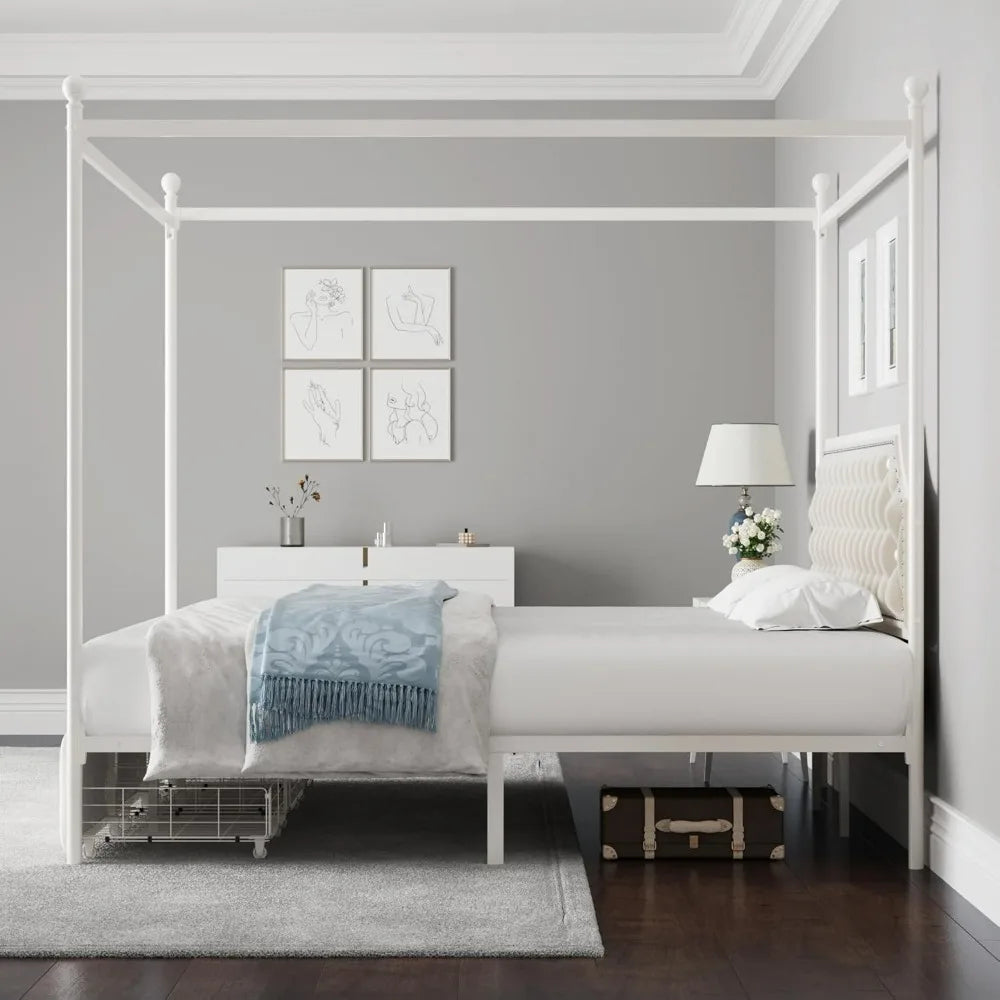 XMSJ Canopy Bed Frame With Storage Drawers And Metal Platform