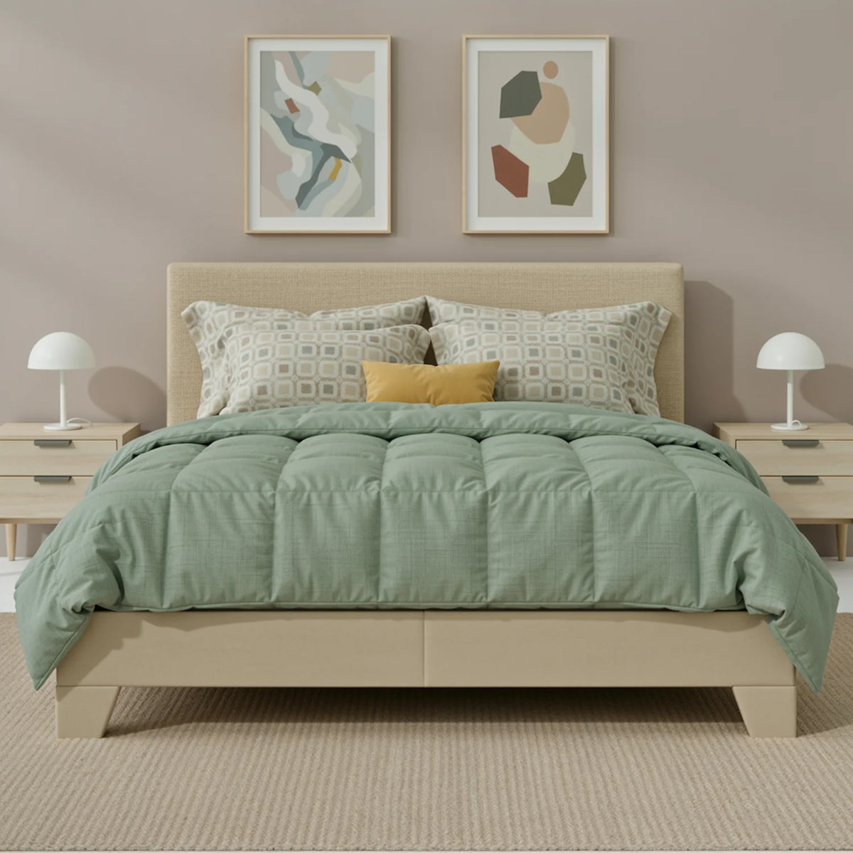 Hoomic Upholstered Bed Frame With Adjustable Linen Headboard