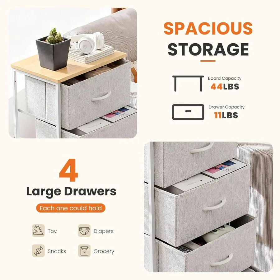 XIUWO Sweetcrispy Nightstand With 4 Fabric Drawers Wood Top