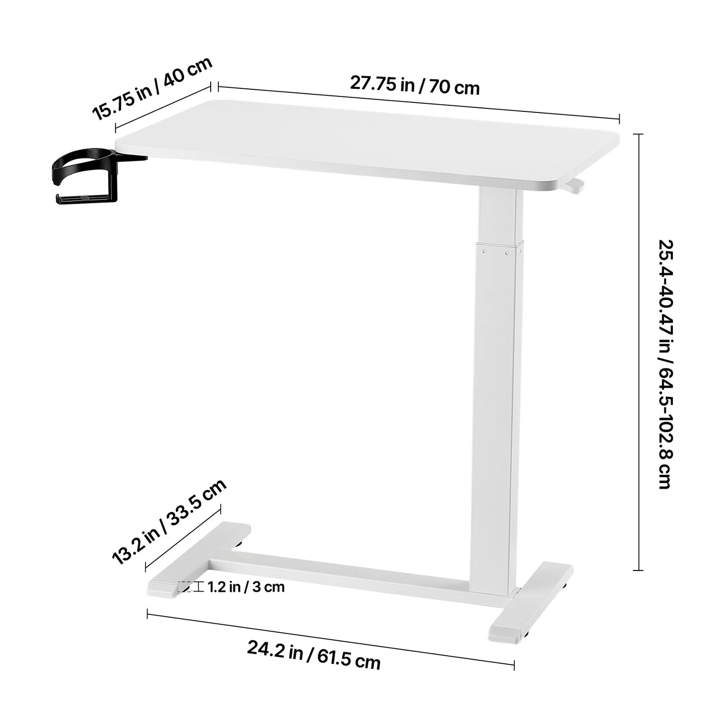 SucceBuy Overbed Table With Swivel Casters Height Adjustable Laptop Desk
