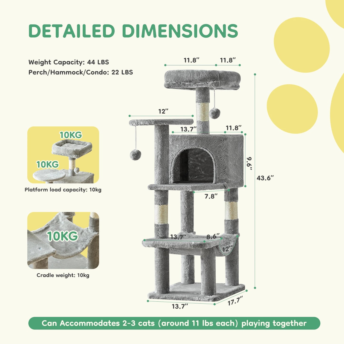 JHK Cat Tree MultiCat Climbing Tower With Sisal Posts