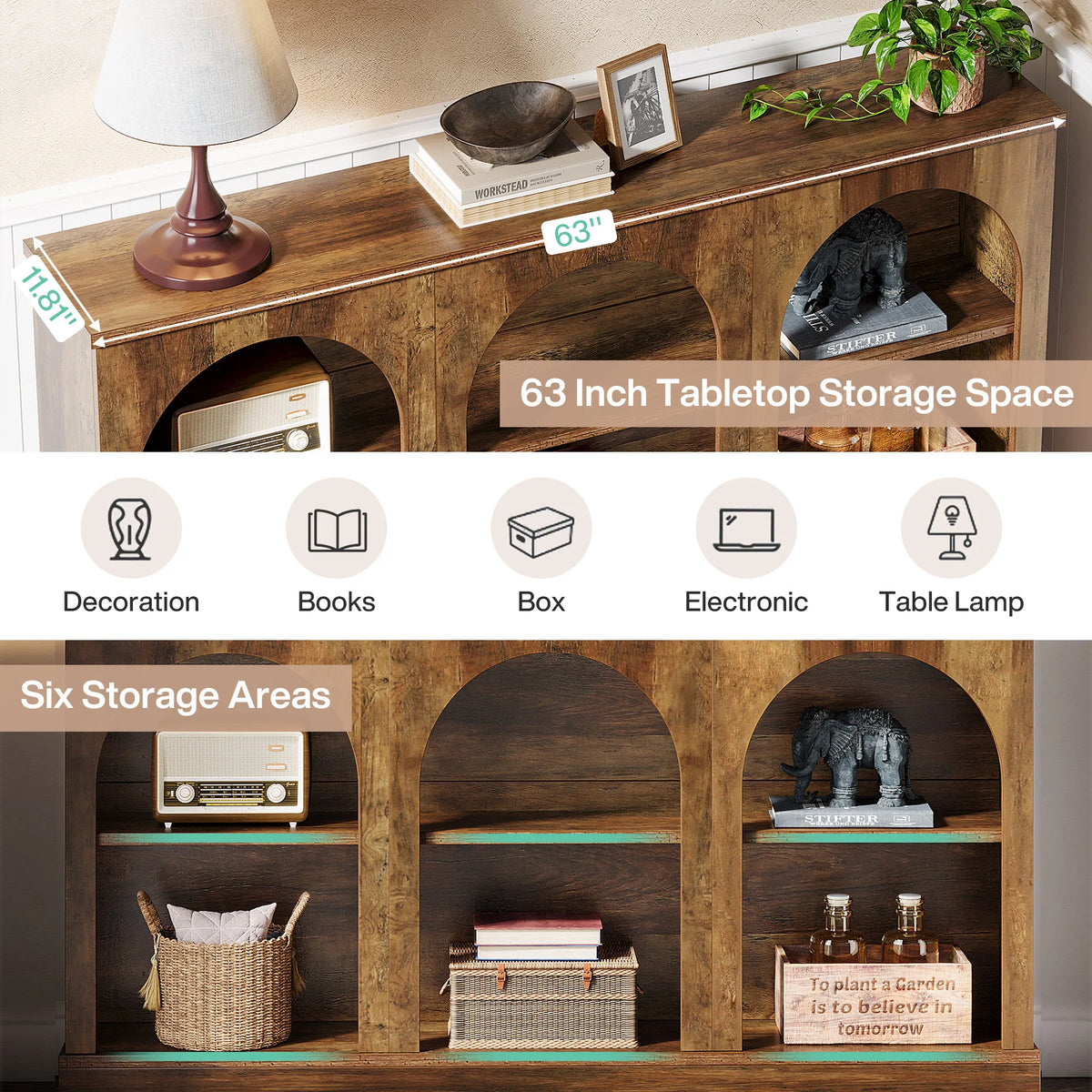 Tribesigns Farmhouse Wooden Console Table With Three Tier Storage Shelf