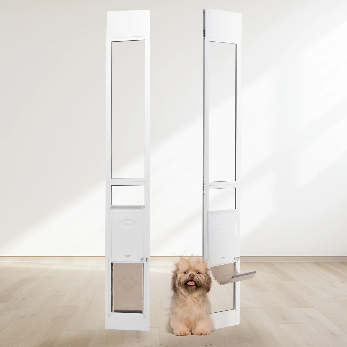 SucceBuy Adjustable Height Sliding Glass Dog Door With Tempered Glass