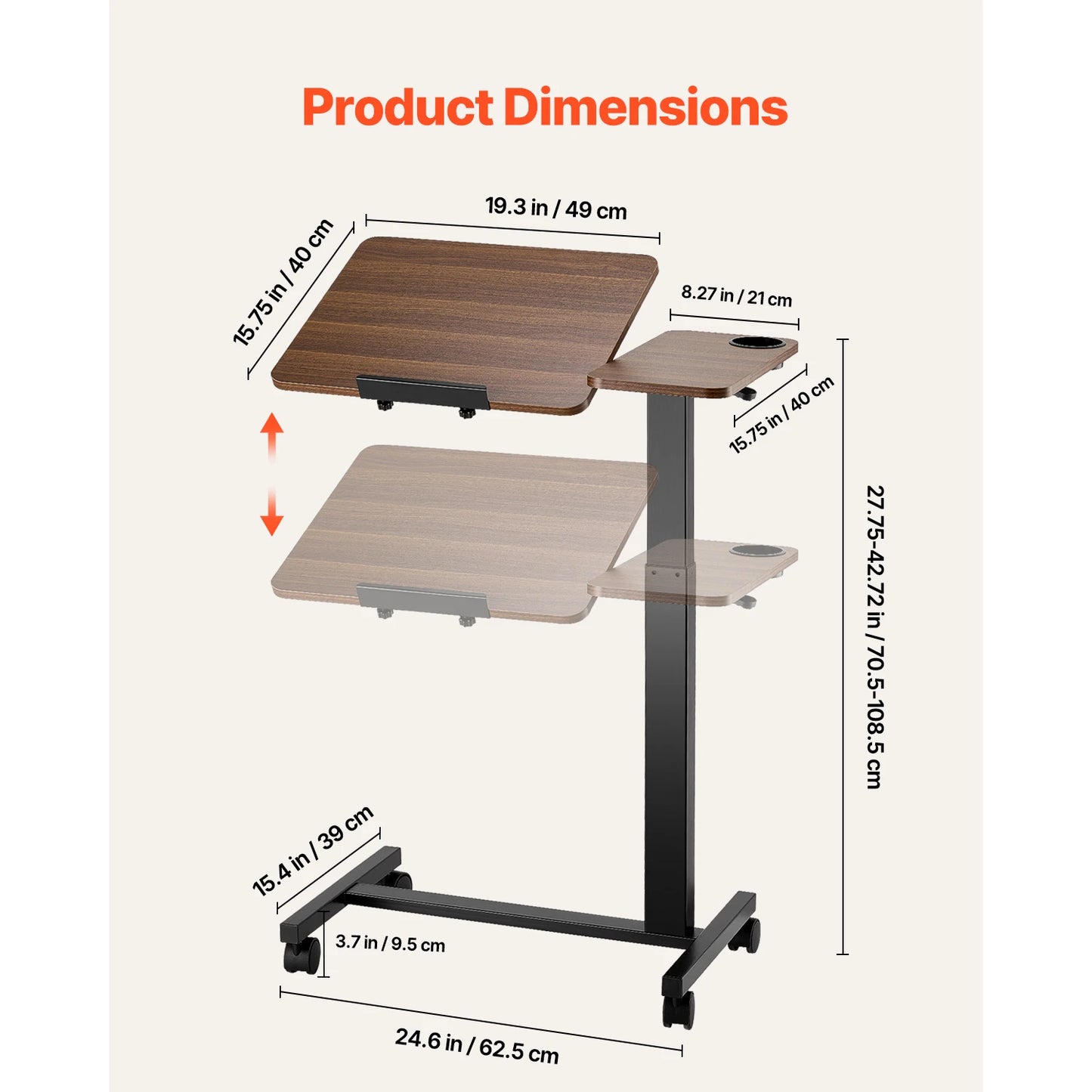 SucceBuy Overbed Table With Swivel Casters Height Adjustable Laptop Desk