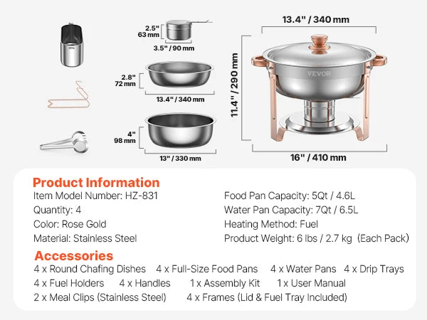 SucceBuy 4 Pack Stainless Steel Chafing Dish Buffet Set