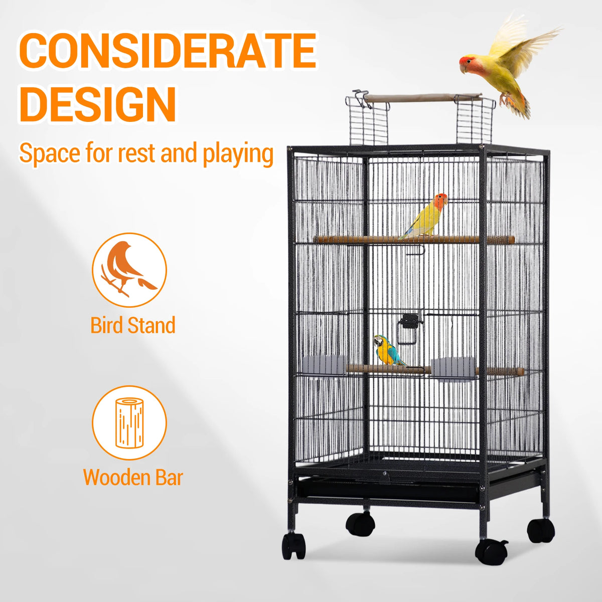 HiMISS Open Top Metal Bird Cage With Perches Feeder Tray