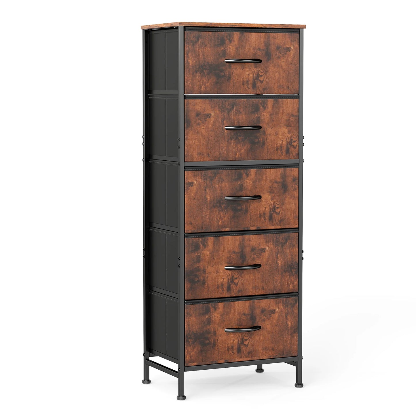 JHK Dresser With Five Fabric Drawers Steel Frame Bedroom Furniture