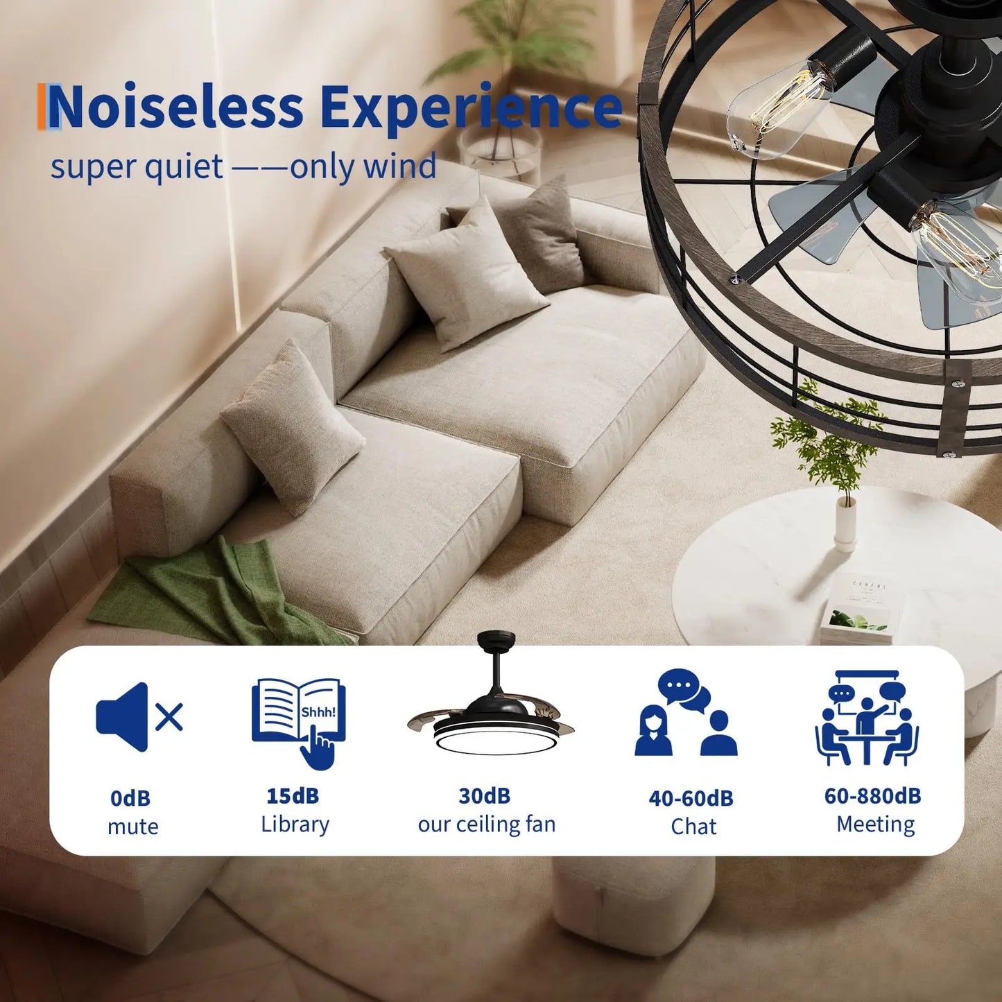 Adoolla Caged Farmhouse Fandelier Ceiling Fan With Light Remote