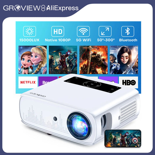 Groview 1080P Projector With Wifi And Bluetooth For Home Entertainment