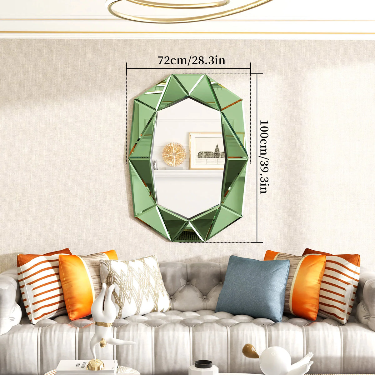 Wisfor Beveled Glass Wall Mirror With Diamond Edge Accents