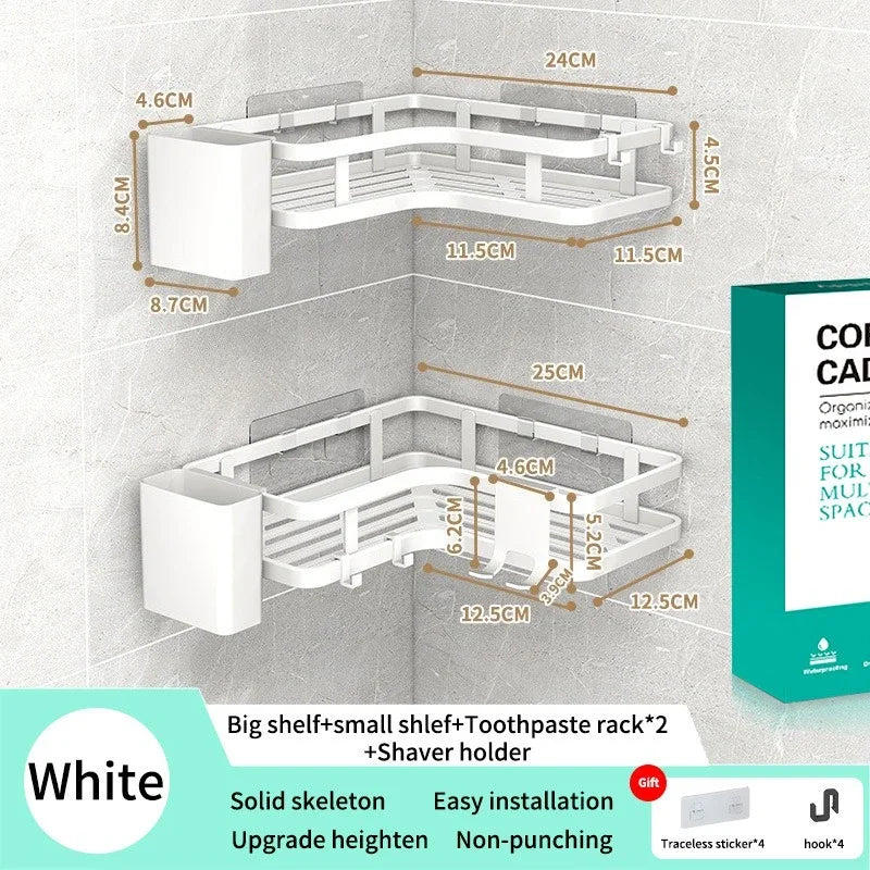 Double Layer Stainless Steel Corner Shelf No Drill Wall Mount