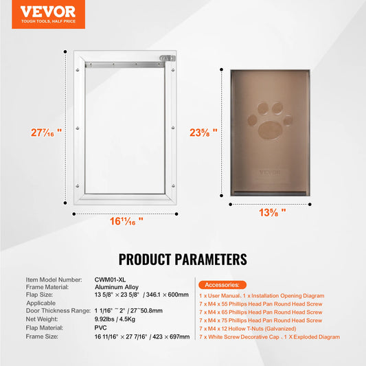 SucceBuy Aluminum Pet Door With Lock And Weatherproof Flap