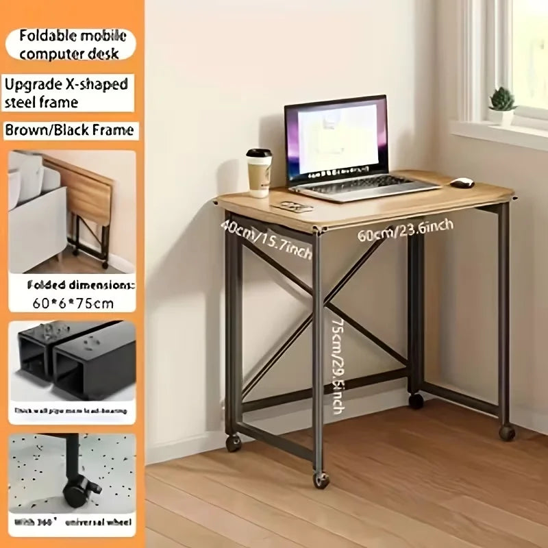 Foldable Rolling Laptop Desk With X Shaped Metal Frame And Lockable Casters