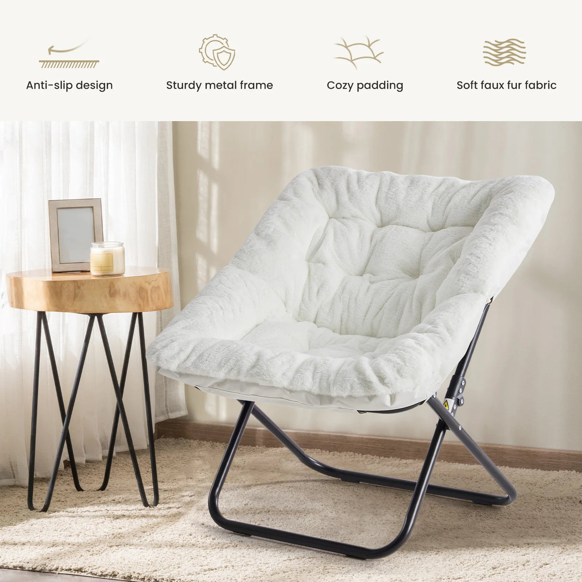 JHK Plush Saucer Chair With Metal Frame For Modern Lounge