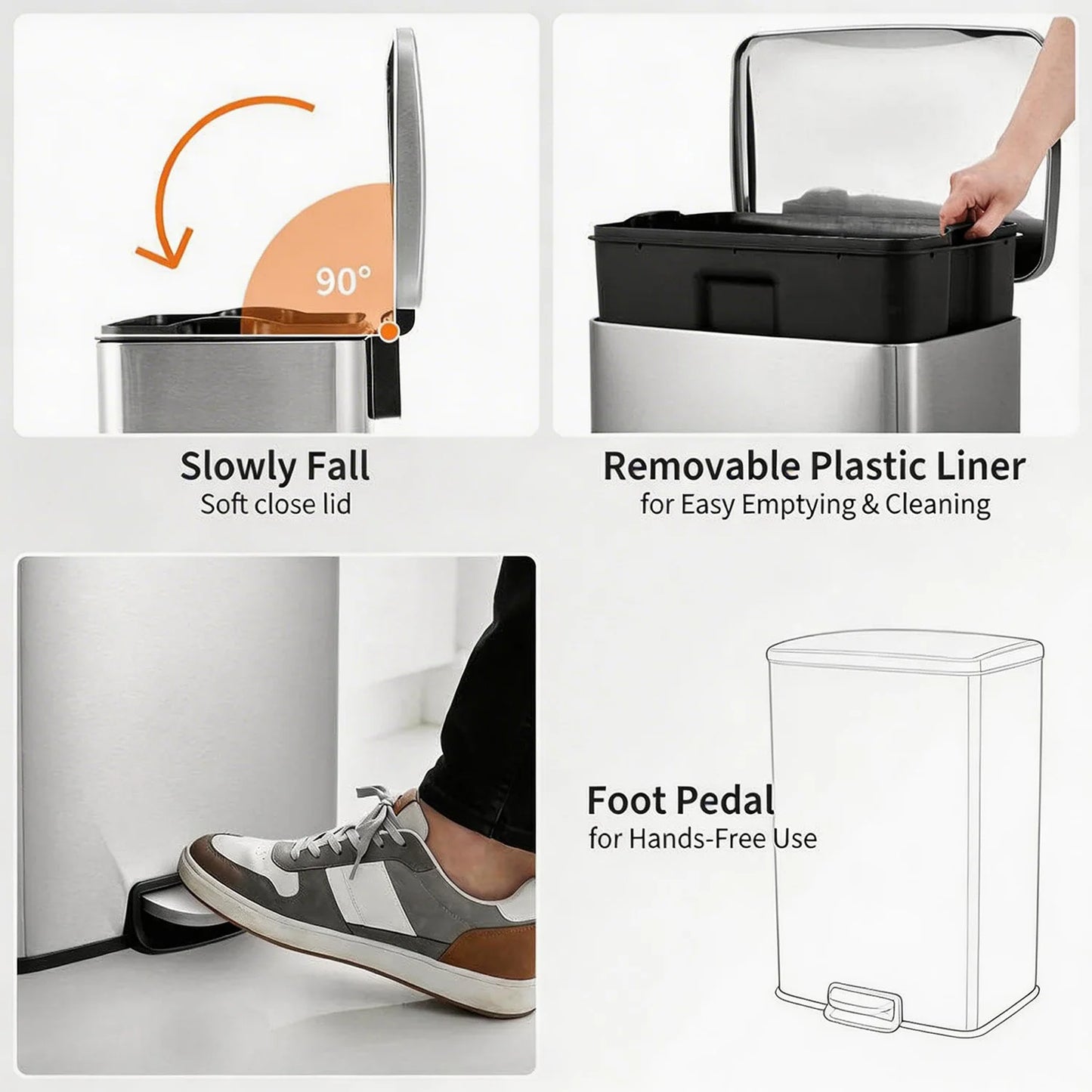HiMISS Stainless Steel Pedal Trash Bin With Fingerprint Proof Finish