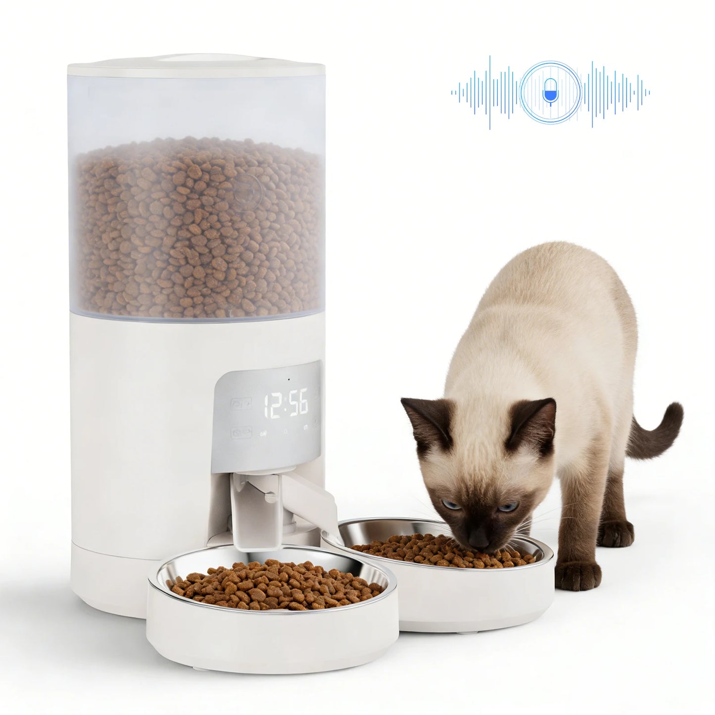 6L Automatic Cat Feeder With Dual Stainless Bowls And Timer