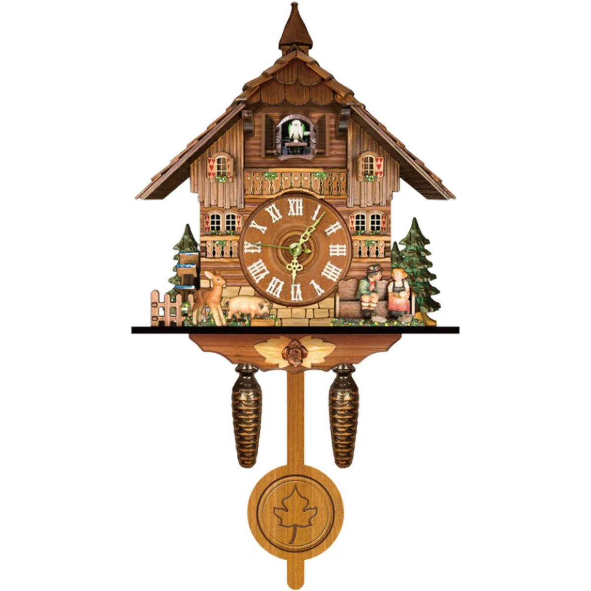 Chalet Style Wooden Cuckoo Wall Pendulum Clock with Quartz Movement