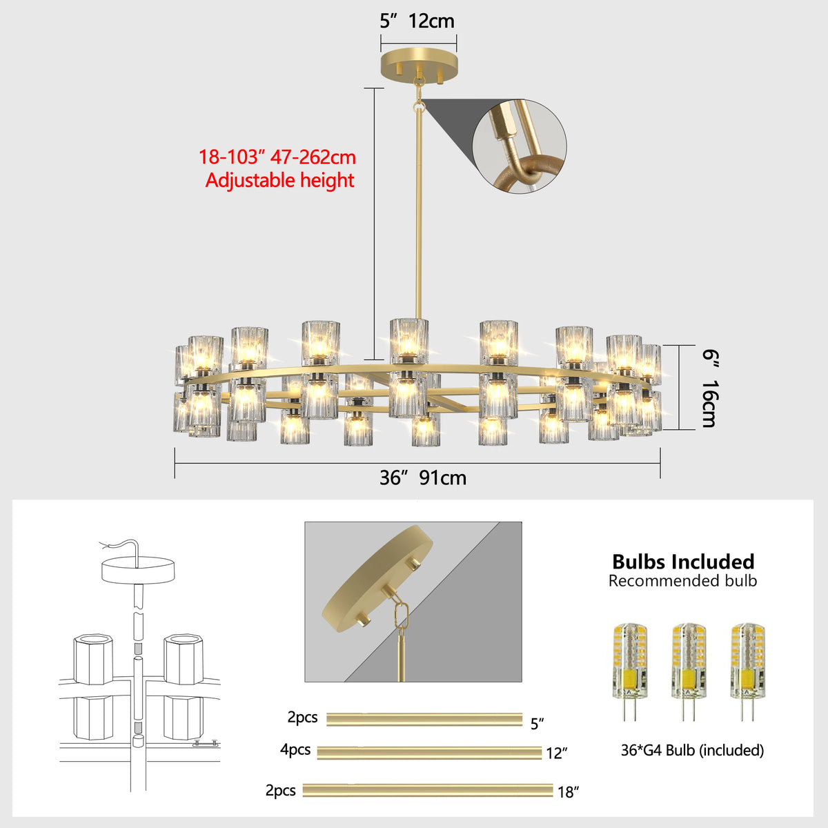 Zhikea Modern Led Crystal Pendant Ceiling Light Fixture