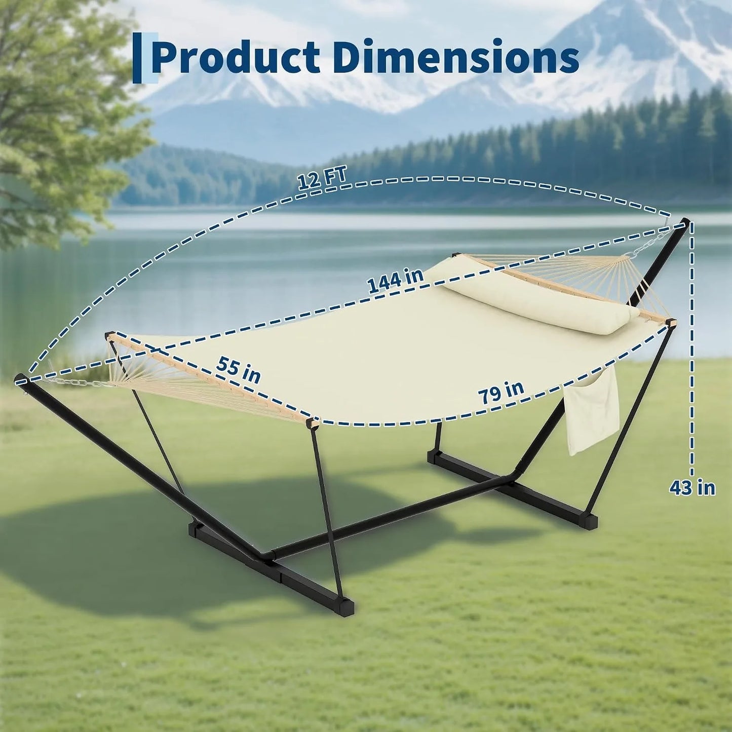 Double Polyester Hammock With Stand And Pillow For Outdoor Relaxation